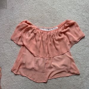 pink flowy off the shoulder top